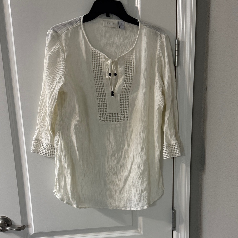 Chico's Cream Blouse with Embellished Neckline